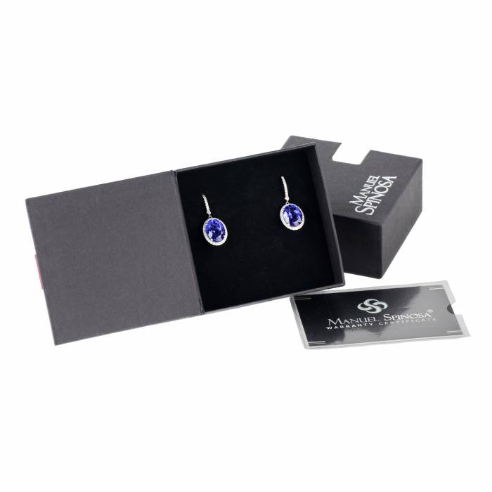 Manuel Spinosa. Boucles d`oreilles en or avec tanzanites et diamants. 