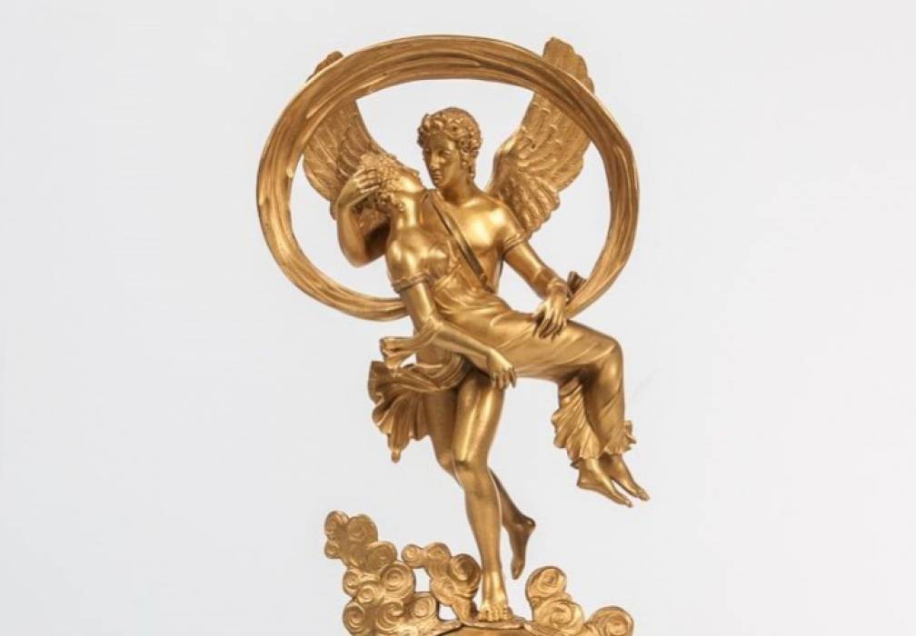 Pendule En Bronze d`époque Restauration Représentant "Eros Et Psyché" 