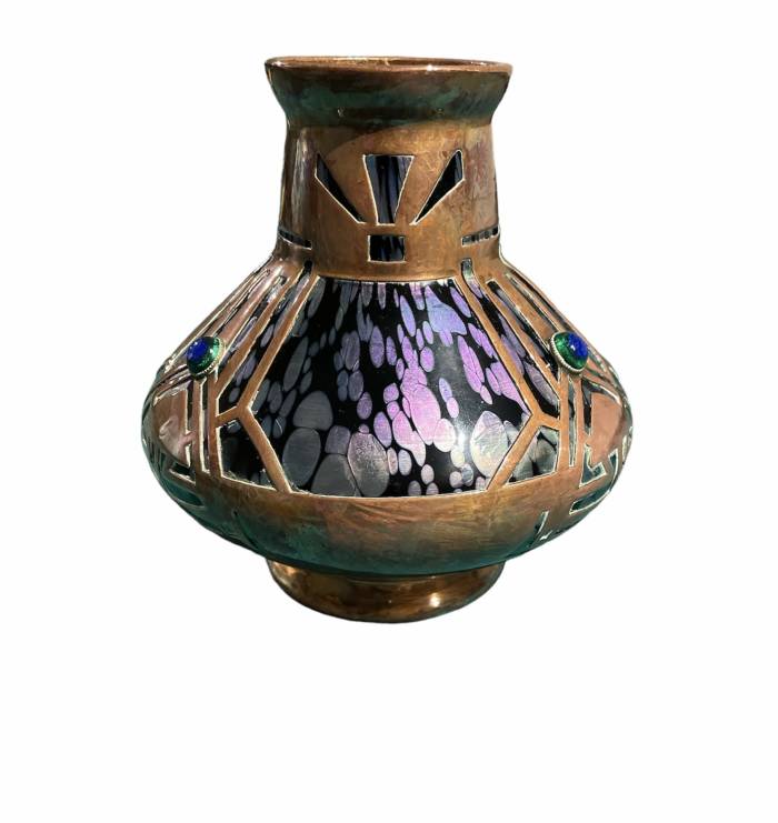Johann Loetz Witwe glass Copper Overlay Vase, Early 20th Century, Austria.