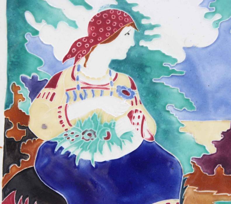 Porcelain plate Girl by the stream