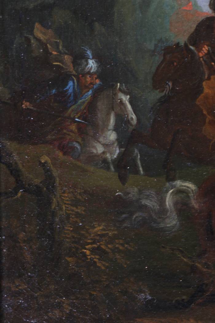 Džozefs Fransuā Parrocels (1704; 1781) Piedēvēts. Turcijas jātniekiem uzbrukuši tīģeri 