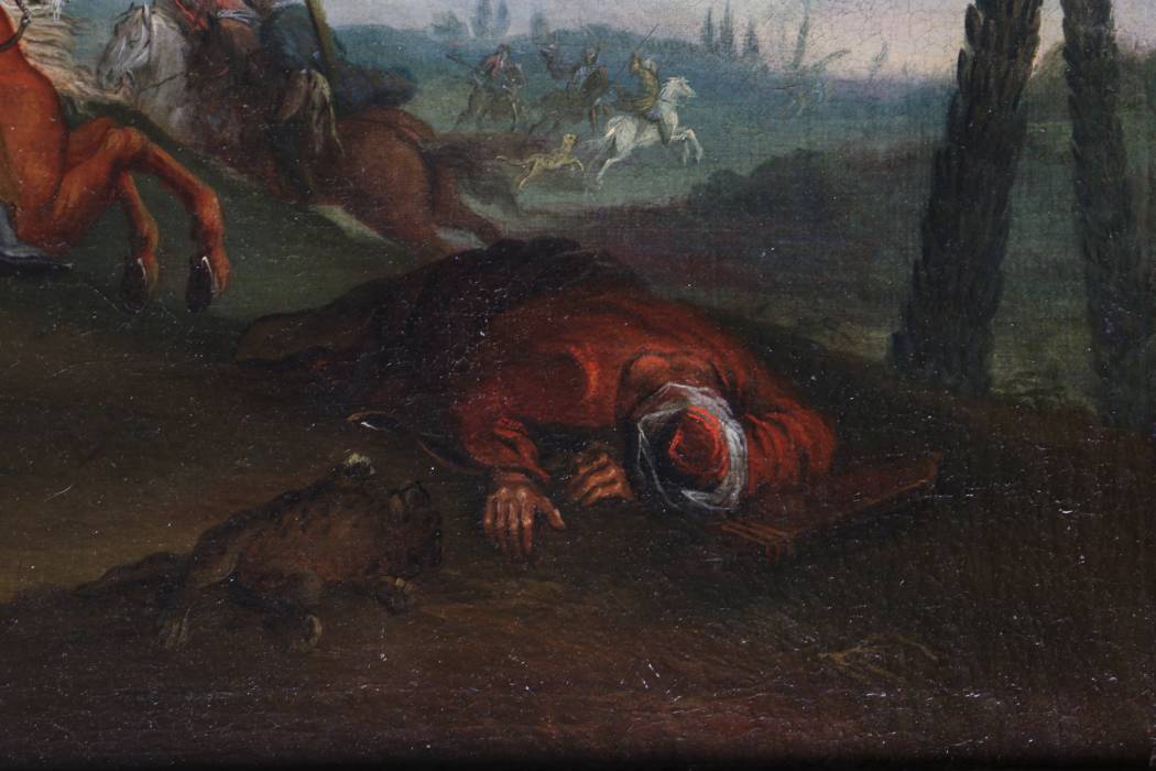Džozefs Fransuā Parrocels (1704; 1781) Piedēvēts. Turcijas jātniekiem uzbrukuši tīģeri 