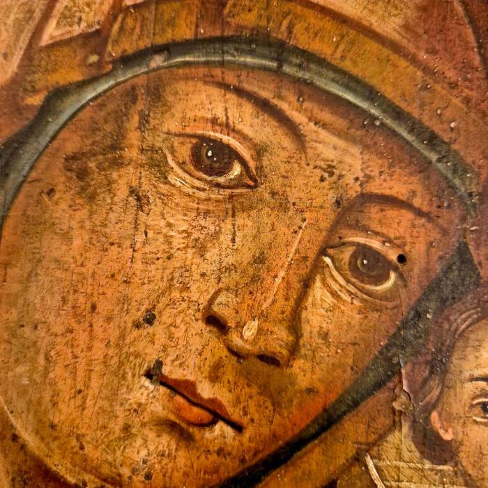 Virgin of Kazan, Russian Icon, Oil on Wood Panel, 19th century