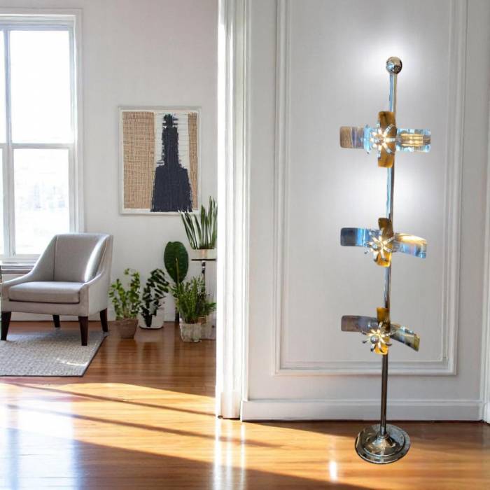 Rare Italian Space Age Floor Lamp with Floating Light Modules, 1970s