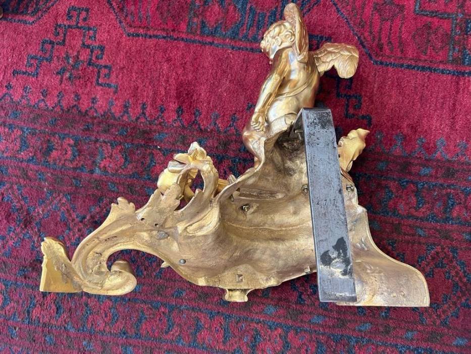 Pair Of Napoleon III Period Gilt Bronze Putti Andirons, 19th century
