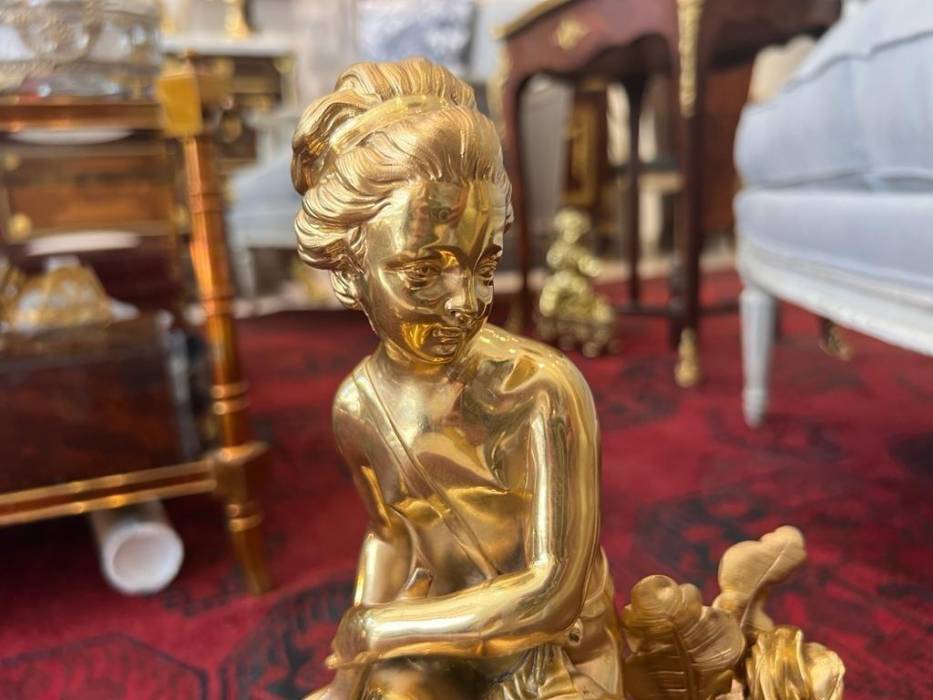 Pair Of Napoleon III Period Gilt Bronze Putti Andirons, 19th century