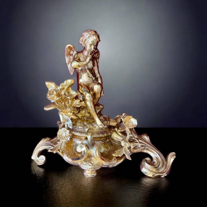 Pair Of Napoleon III Period Gilt Bronze Putti Andirons, 19th century