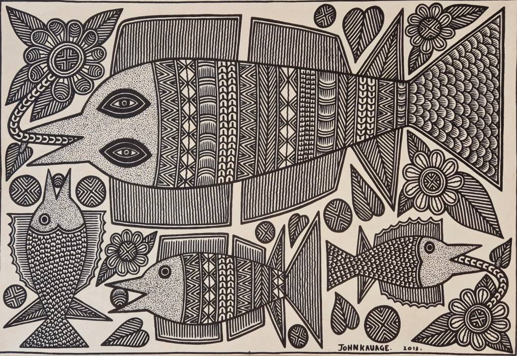 Fishes, John KAUAGE, Acrylic on canvas, Papua New Guinea, 2013