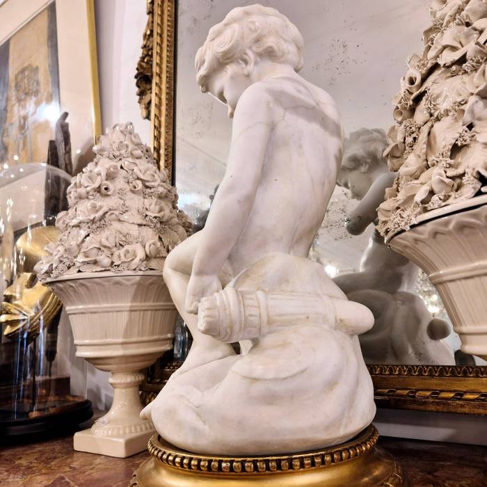 Carrara marble statue of Cupid, 19th century, after Étienne Maurice Falconet