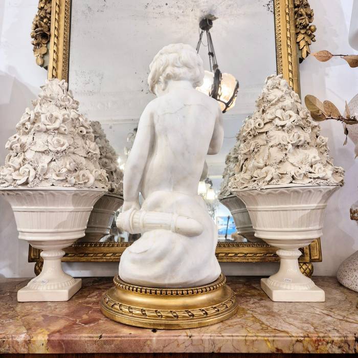 Carrara marble statue of Cupid, 19th century, after Étienne Maurice Falconet