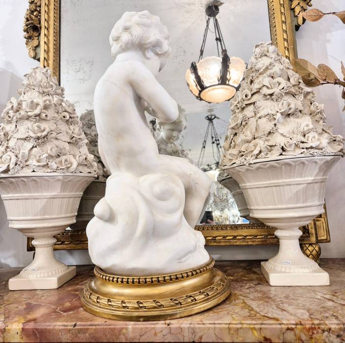 Carrara marble statue of Cupid, 19th century, after Étienne Maurice Falconet