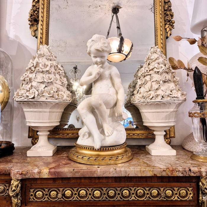 Carrara marble statue of Cupid, 19th century, after Étienne Maurice Falconet