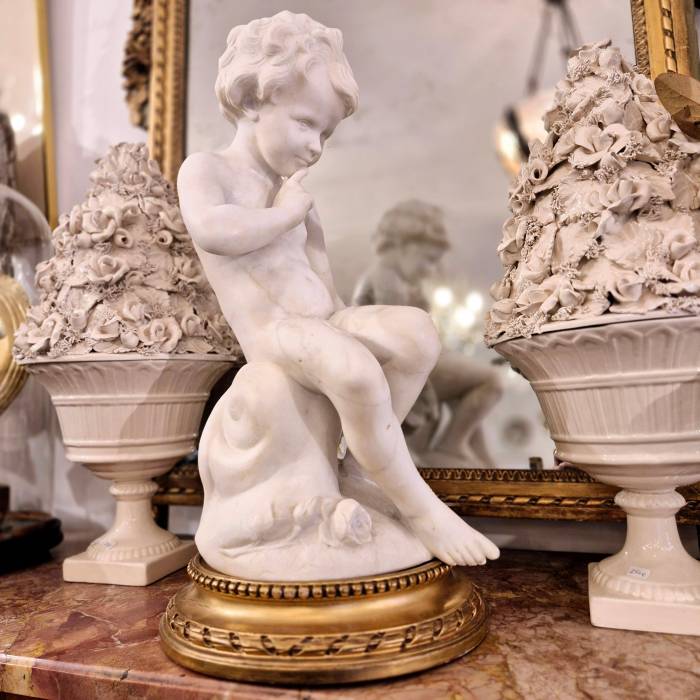Carrara marble statue of Cupid, 19th century, after Étienne Maurice Falconet