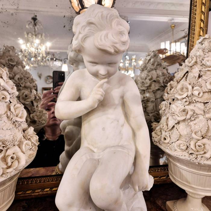 Carrara marble statue of Cupid, 19th century, after Étienne Maurice Falconet