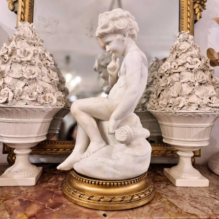 Carrara marble statue of Cupid, 19th century, after Étienne Maurice Falconet