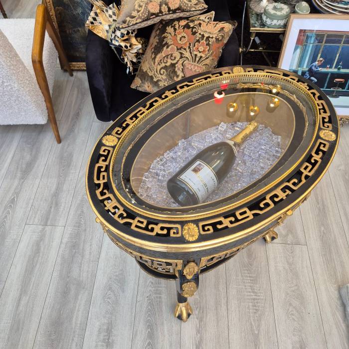Maison ROMÉO champagne cooler, Wood and gilt bronze, circa 1970