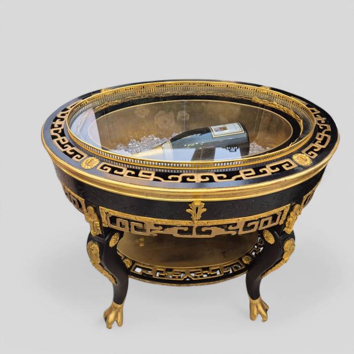 Maison ROMÉO champagne cooler, Wood and gilt bronze, circa 1970