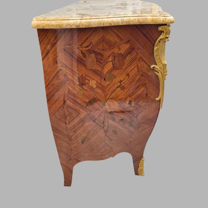 Louis XV style marquetry and marble chest of drawers, France, Early 20th century