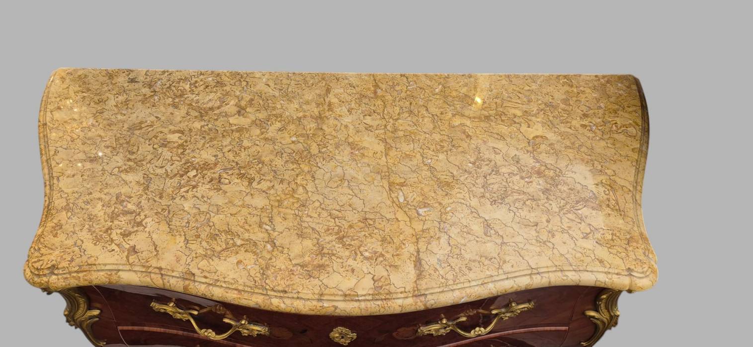 Louis XV style marquetry and marble chest of drawers, France, Early 20th century