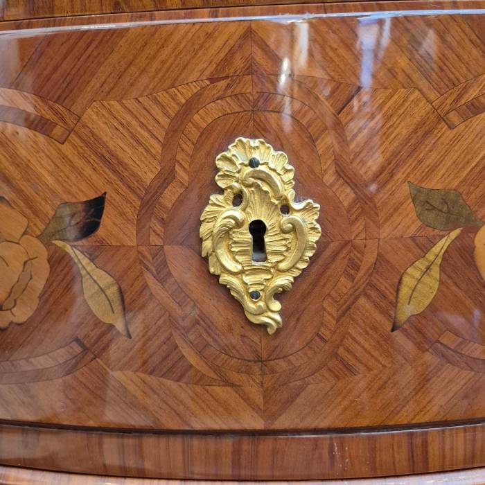 Louis XV style marquetry and marble chest of drawers, France, Early 20th century