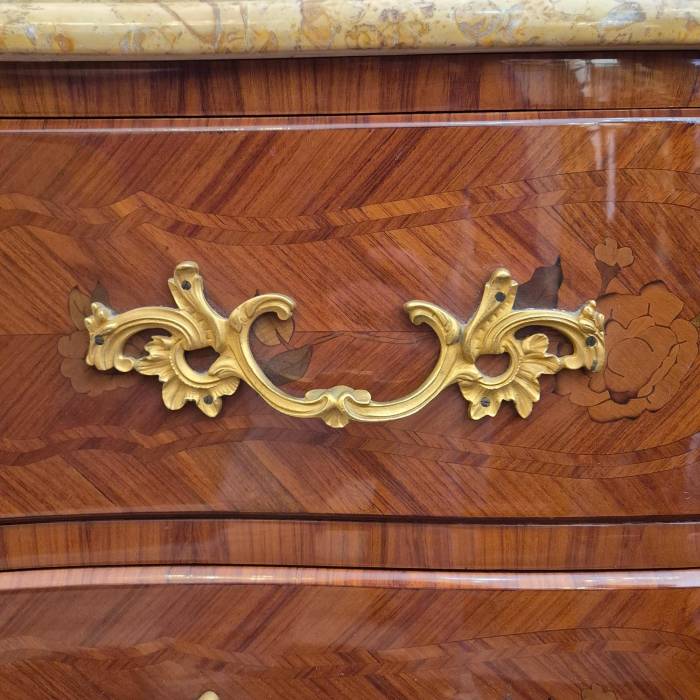 Louis XV style marquetry and marble chest of drawers, France, Early 20th century