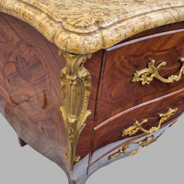 Louis XV style marquetry and marble chest of drawers, France, Early 20th century