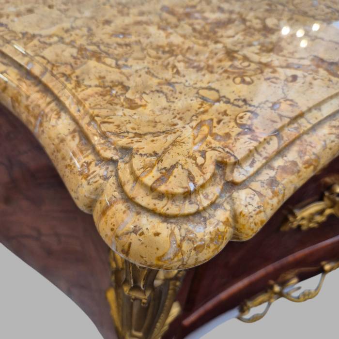 Louis XV style marquetry and marble chest of drawers, France, Early 20th century