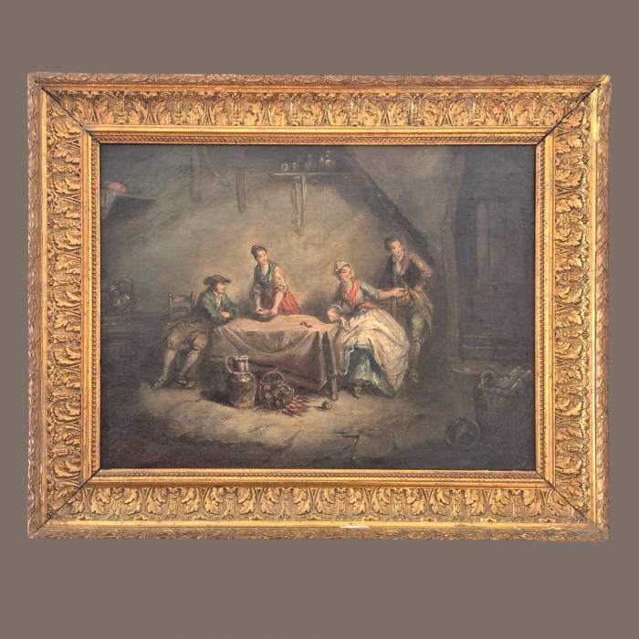 Daily scene of servants, oil on canvas, 19th century