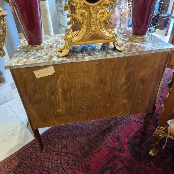 Pair of commodes in the Louis XV style, marquetry and gilt bronze, 19th century