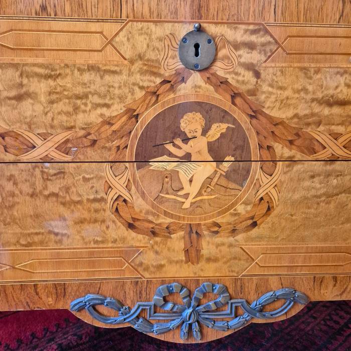 Pair of commodes in the Louis XV style, marquetry and gilt bronze, 19th century