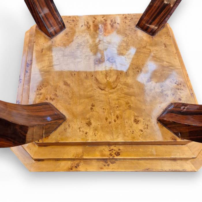 Art Deco style pedestal table with wooden marquetry, circa 1980
