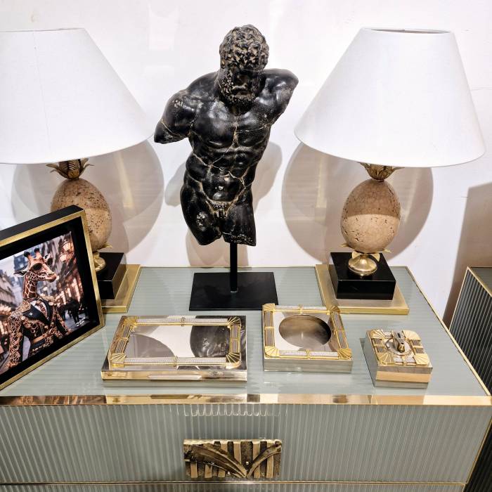 Smoker`s set signed FRED, Force 10 collection, silver gilt metal & stee, 1960