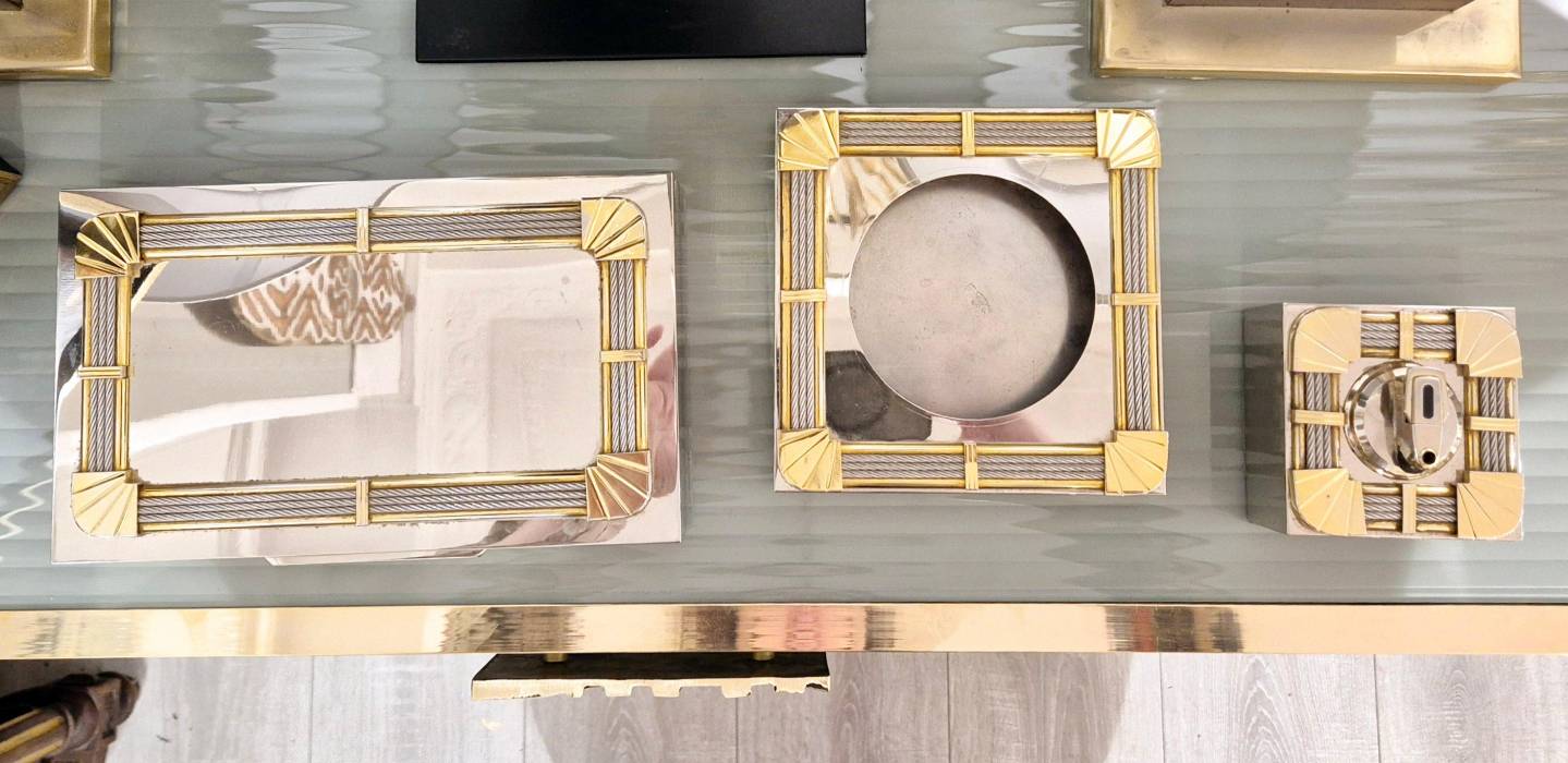 Smoker`s set signed FRED, Force 10 collection, silver gilt metal & stee, 1960