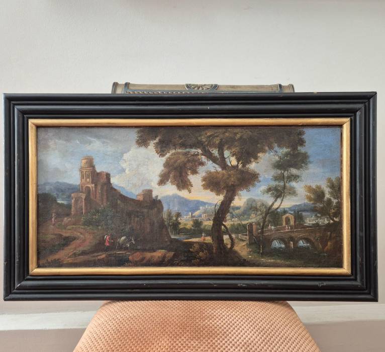 Italian landscape with ruins, Oil on canvas, 19th century