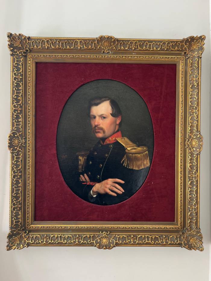 Portrait of an officer, signed Willem Geets, oil on canvas, 1867, 19th century