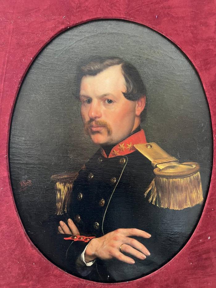 Portrait of an officer, signed Willem Geets, oil on canvas, 1867, 19th century