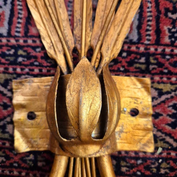Pair of two-light gilded metal Roseaux sconces, Ferro Art, circa 1960