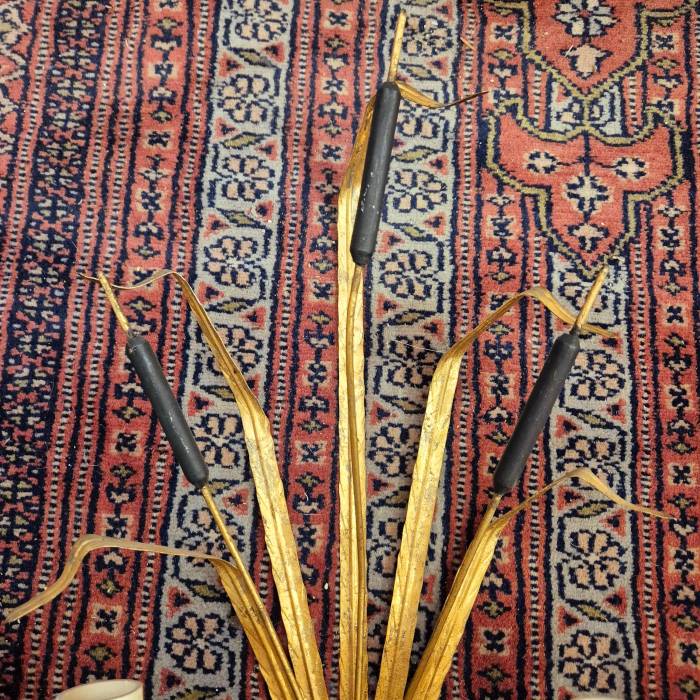 Pair of two-light gilded metal Roseaux sconces, Ferro Art, circa 1960