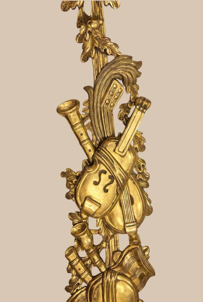 Pair of two-light gilded wood wall sconces in the Louis XVI style, 19th century