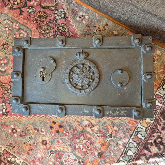 19th century non-combustible cast-iron travel strongbox by Bauche-Fichet, France