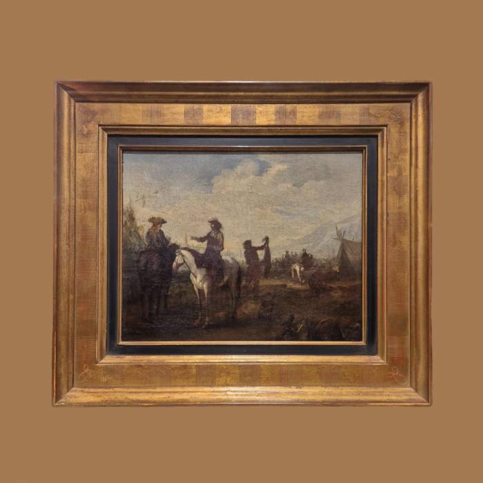 Court hunting scene, Flemish school of the late 17th century, Oil on canvas