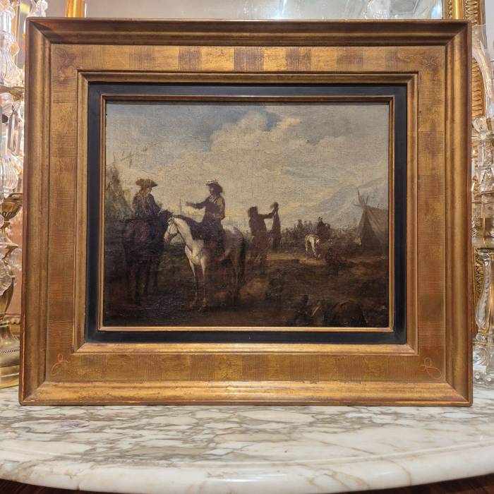 Court hunting scene, Flemish school of the late 17th century, Oil on canvas