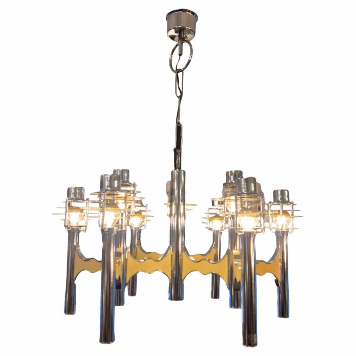 Space Age chromed metal chandelier by Gaetano Sciolari, mid-20th century