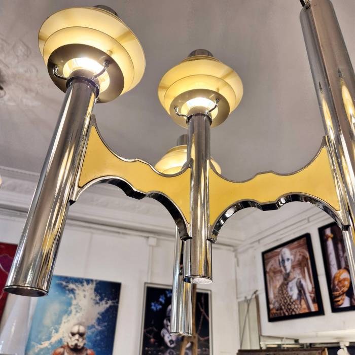 Space Age chromed metal chandelier by Gaetano Sciolari, mid-20th century