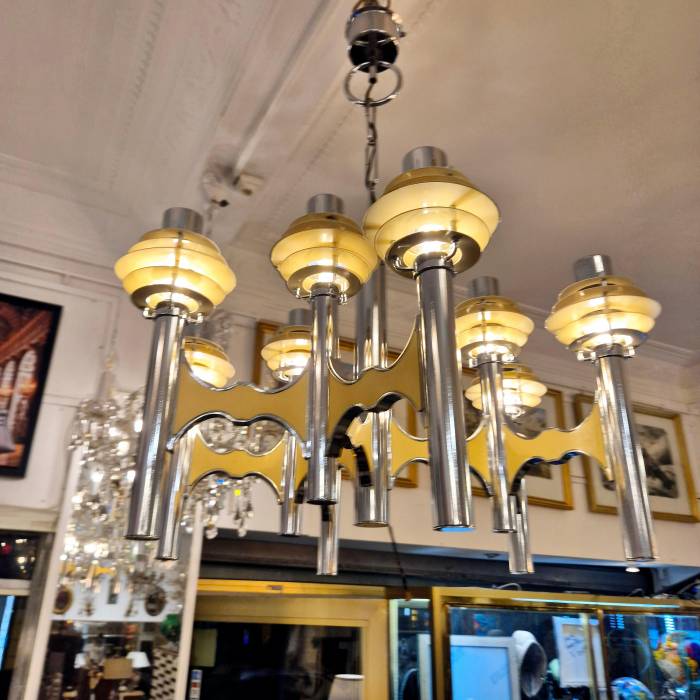 Space Age chromed metal chandelier by Gaetano Sciolari, mid-20th century