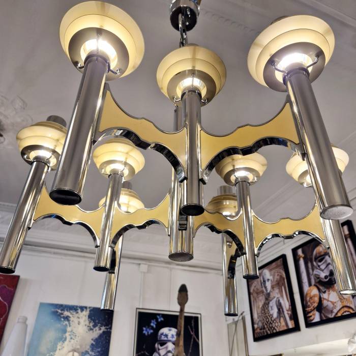 Space Age chromed metal chandelier by Gaetano Sciolari, mid-20th century