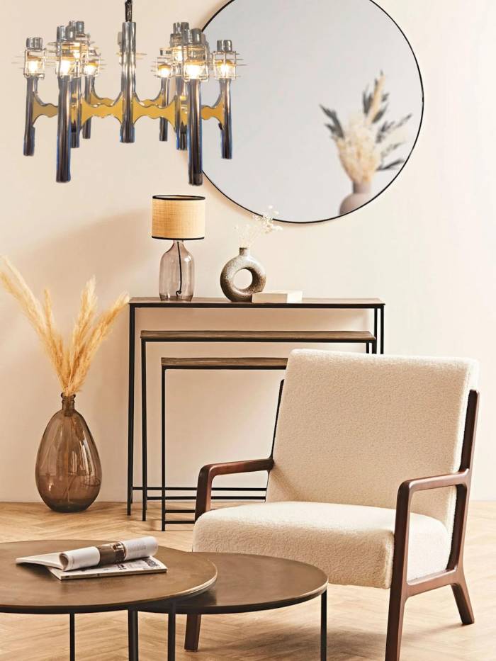 Space Age chromed metal chandelier by Gaetano Sciolari, mid-20th century