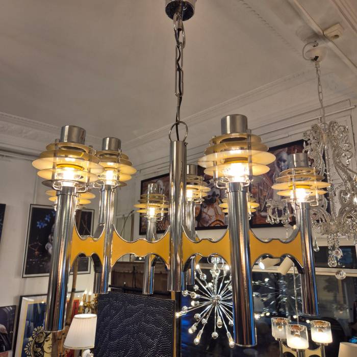 Space Age chromed metal chandelier by Gaetano Sciolari, mid-20th century