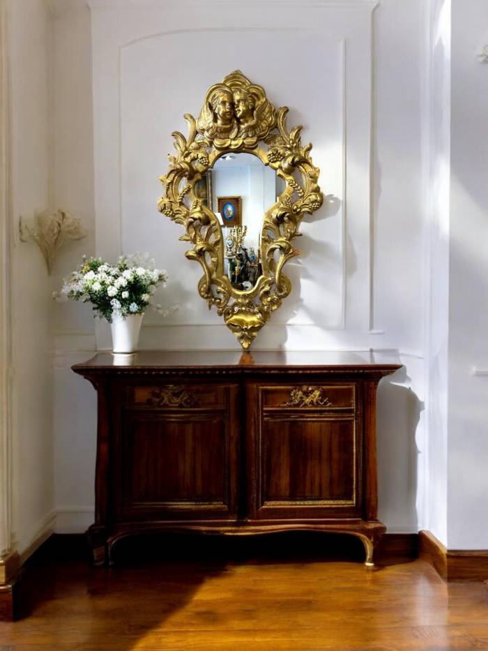 Gilded Wood Mirror With Putti, Italy, 19th Century