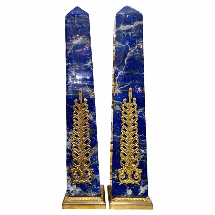 Lapis lazuli obelisks mounted on a gilded bronze base, 19th century